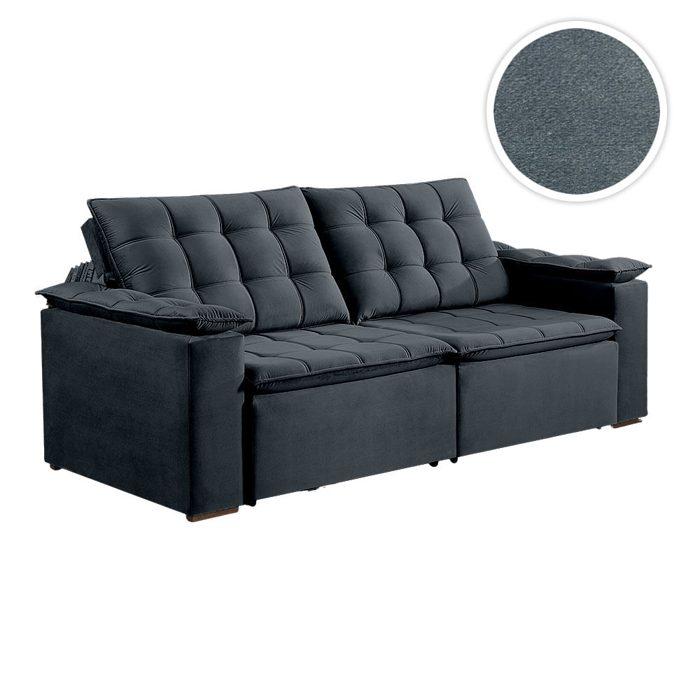 Sofá Sintra Retrátil e Reclinável Grafite - 2,00m - Imagem 3