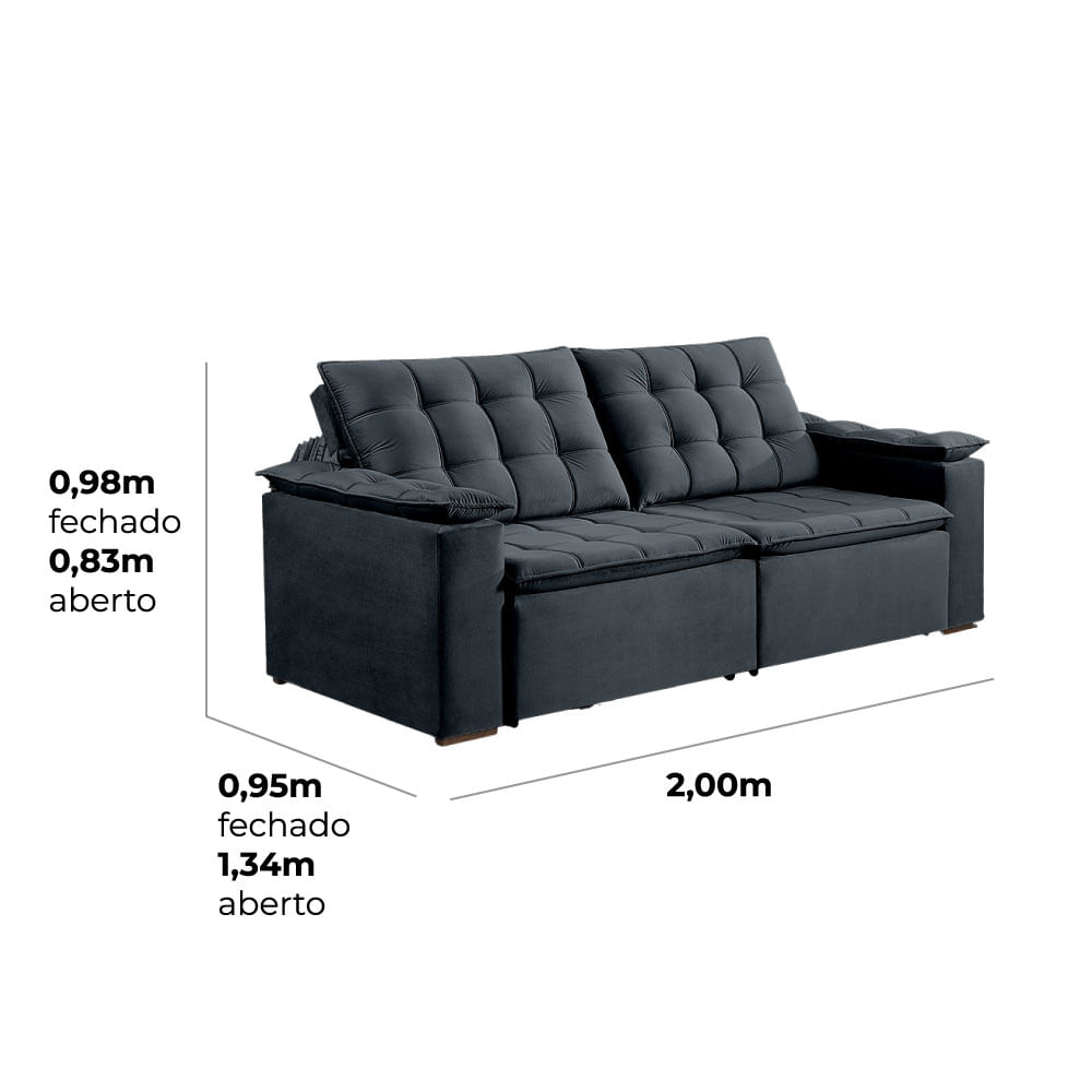 Sofá Sintra Retrátil e Reclinável Grafite - 2,00m - Imagem 4