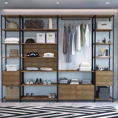 Guarda-Roupa-para-Closet-Steel-com-04-Modulos-Vermont-e-Preto