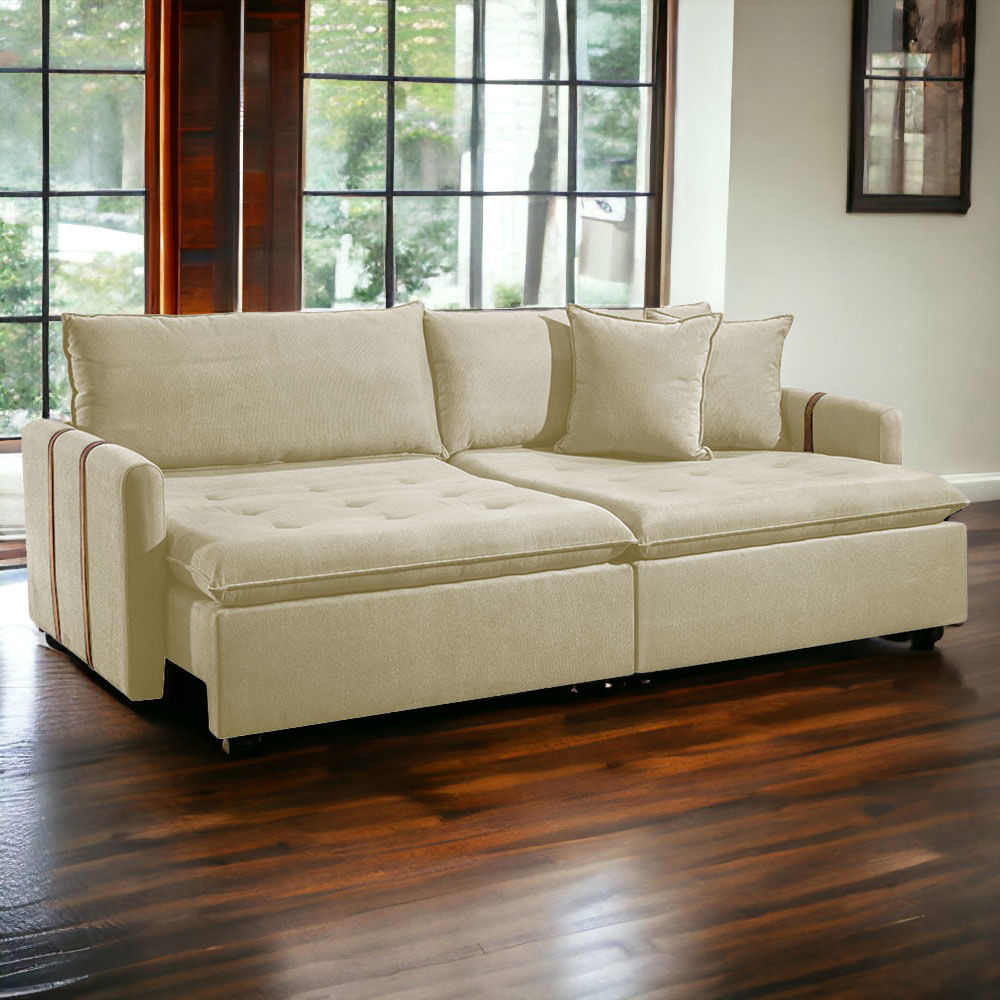 Sofá Texas Retrátil e Reclinável sem Caixa em Linho Bege 2,64m - Imagem 3