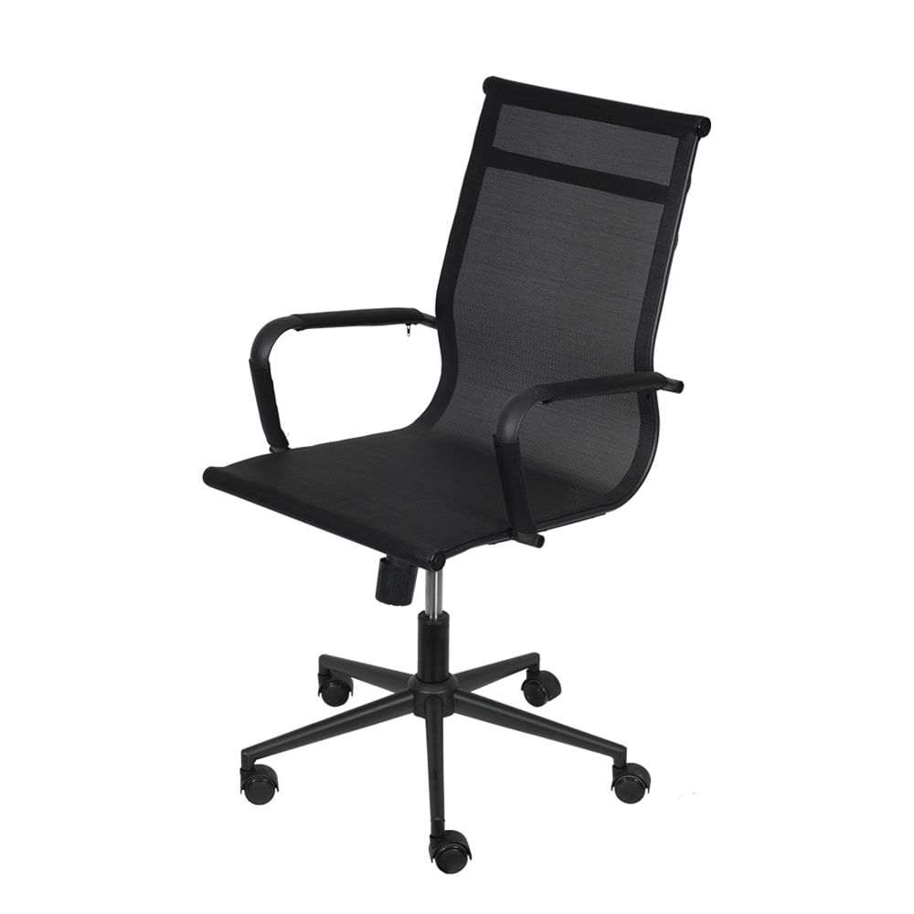 Cadeira Office Tela Alta Preta com Base Rodizio