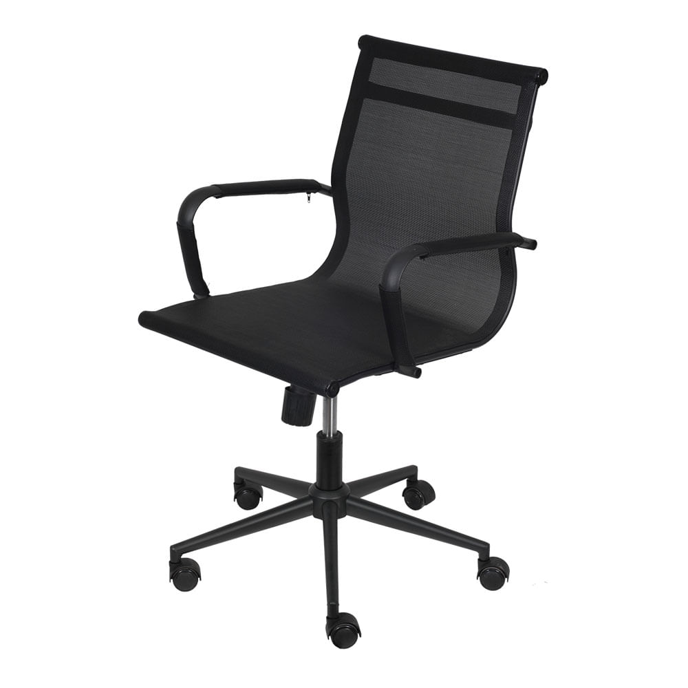 Cadeira Office Tela Baixa Preta com Base Rodizio