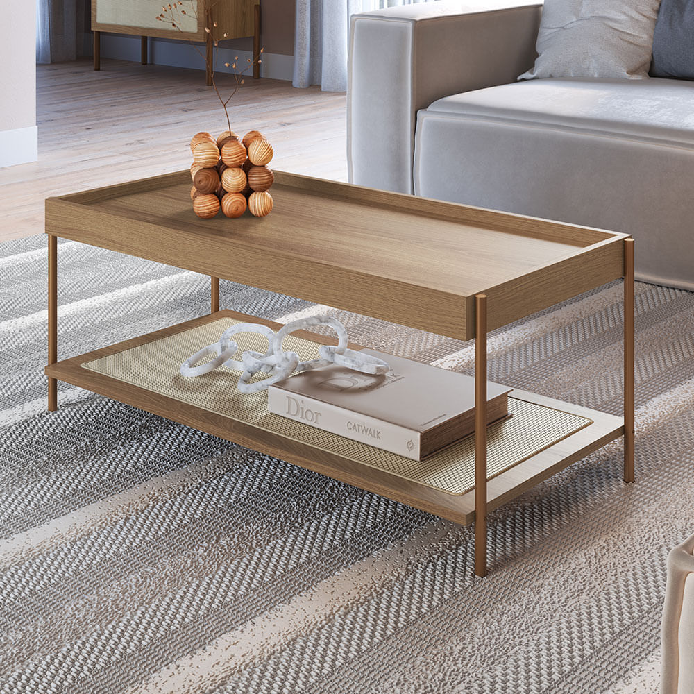 Mesa de Centro Retangular Oslo Hanover e Dourada