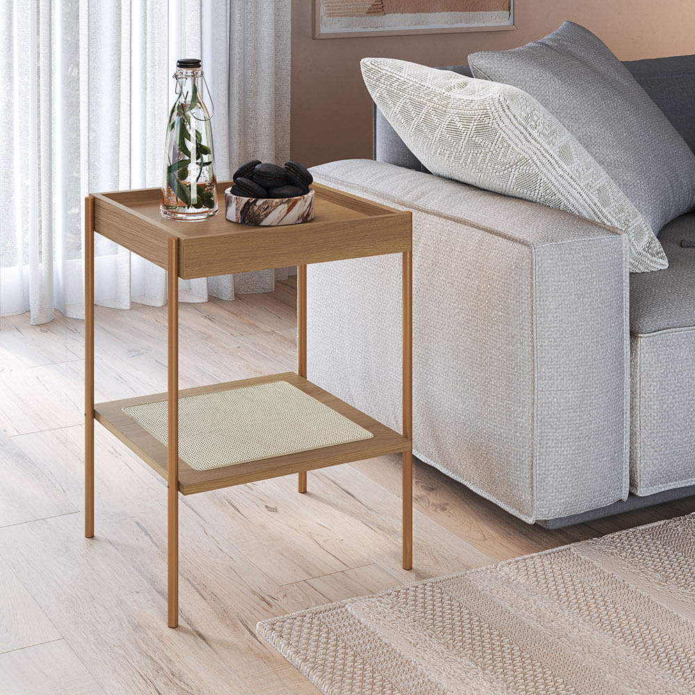 Mesa Lateral Quadrada Oslo em Metal Hanover e Dourado