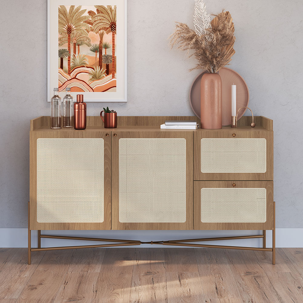 Buffet Oslo com 02 Portas e 02 Gavetas Hanover e Dourado