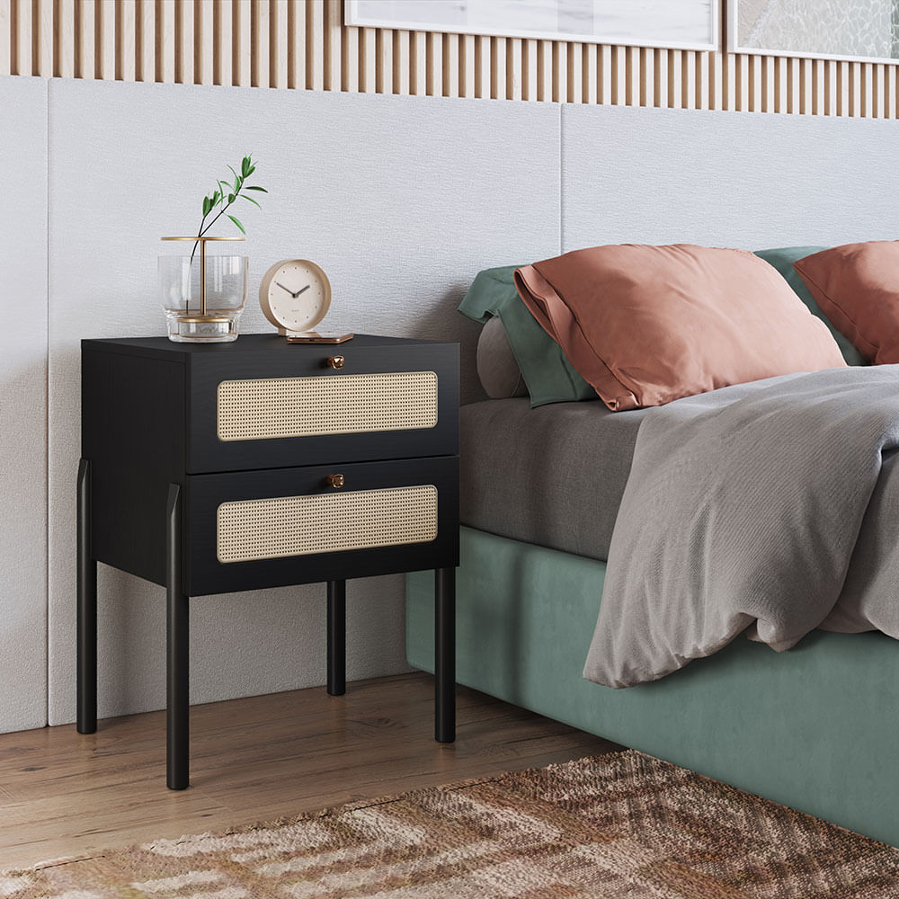 Mesa de Cabeceira Oslo com 02 Gaveta Nero