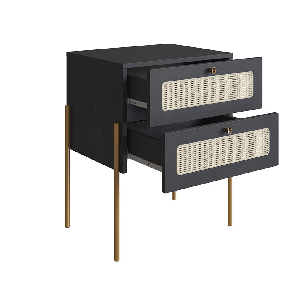 Mesa de Cabeceira Oslo com 02 Gaveta Nero e Dourado - Imagem 4