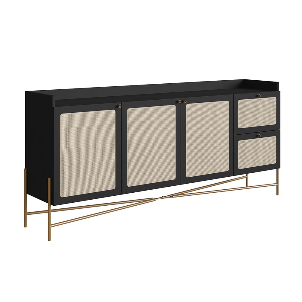 Buffet Oslo com 03 Portas e 02 Gavetas Nero e Dourado - Imagem 2