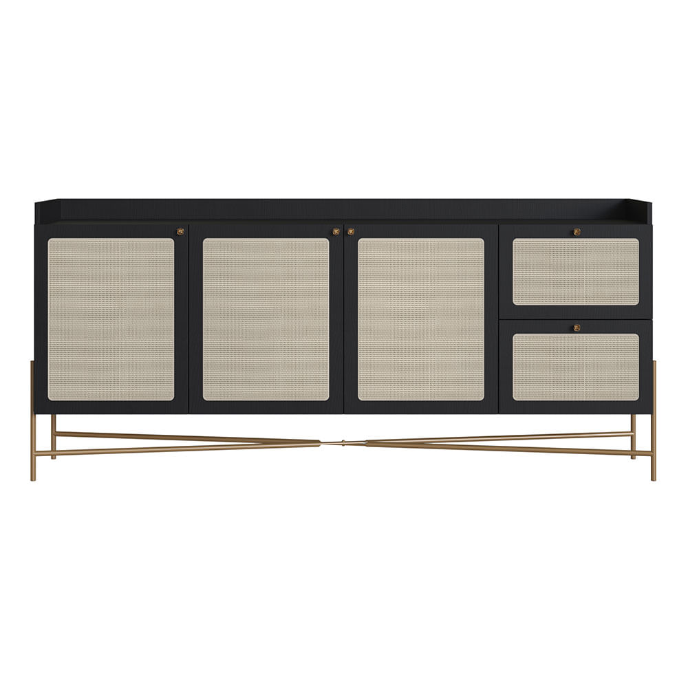Buffet Oslo com 03 Portas e 02 Gavetas Nero e Dourado - Imagem 3