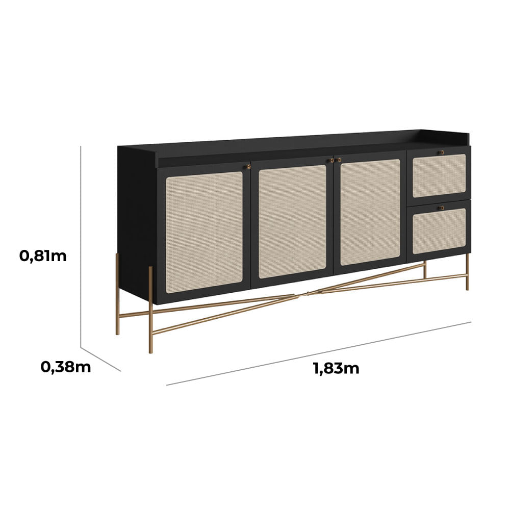 Buffet Oslo com 03 Portas e 02 Gavetas Nero e Dourado - Imagem 6