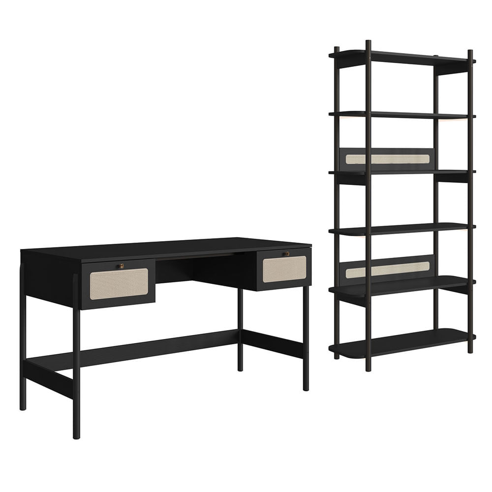 Escrivaninha e Estante Oslo Nero - Imagem 2