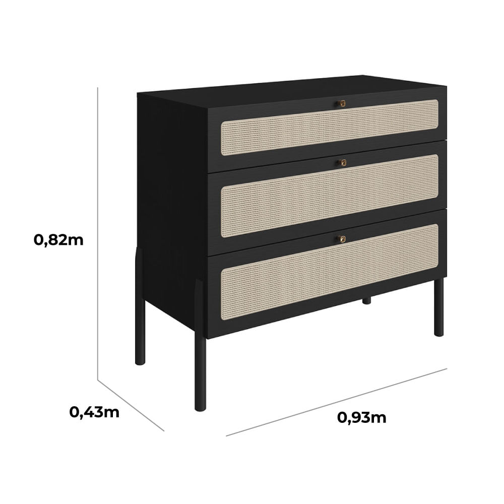 Cômoda Oslo com 03 gavetas Nero - Imagem 12