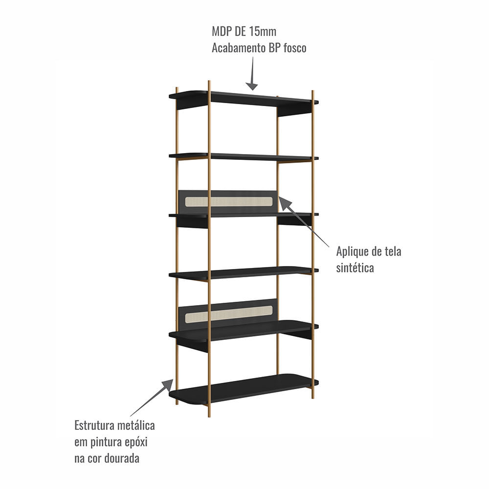 Escrivaninha e Estante Oslo Nero e Dourada - Imagem 8