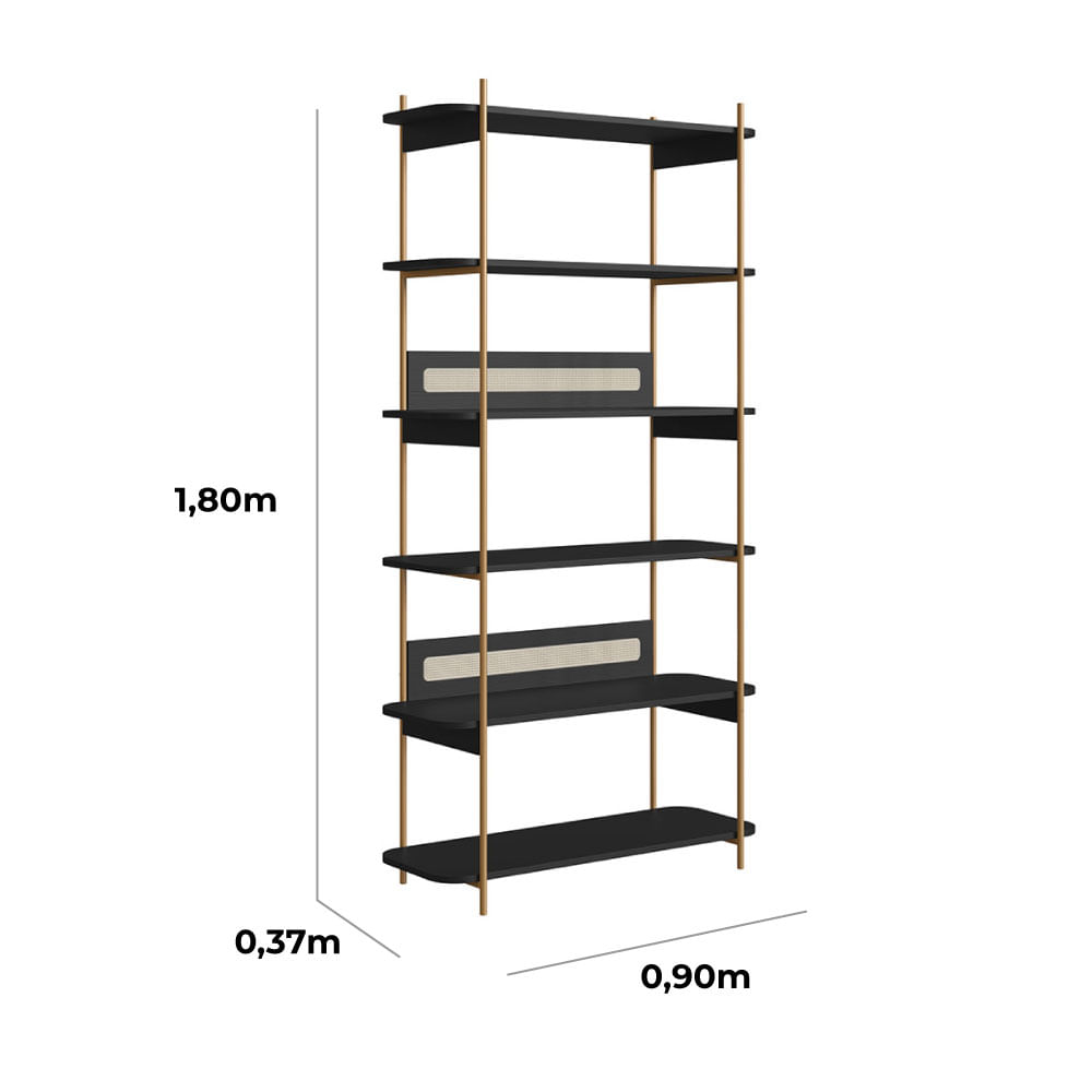 Escrivaninha e Estante Oslo Nero e Dourada - Imagem 10