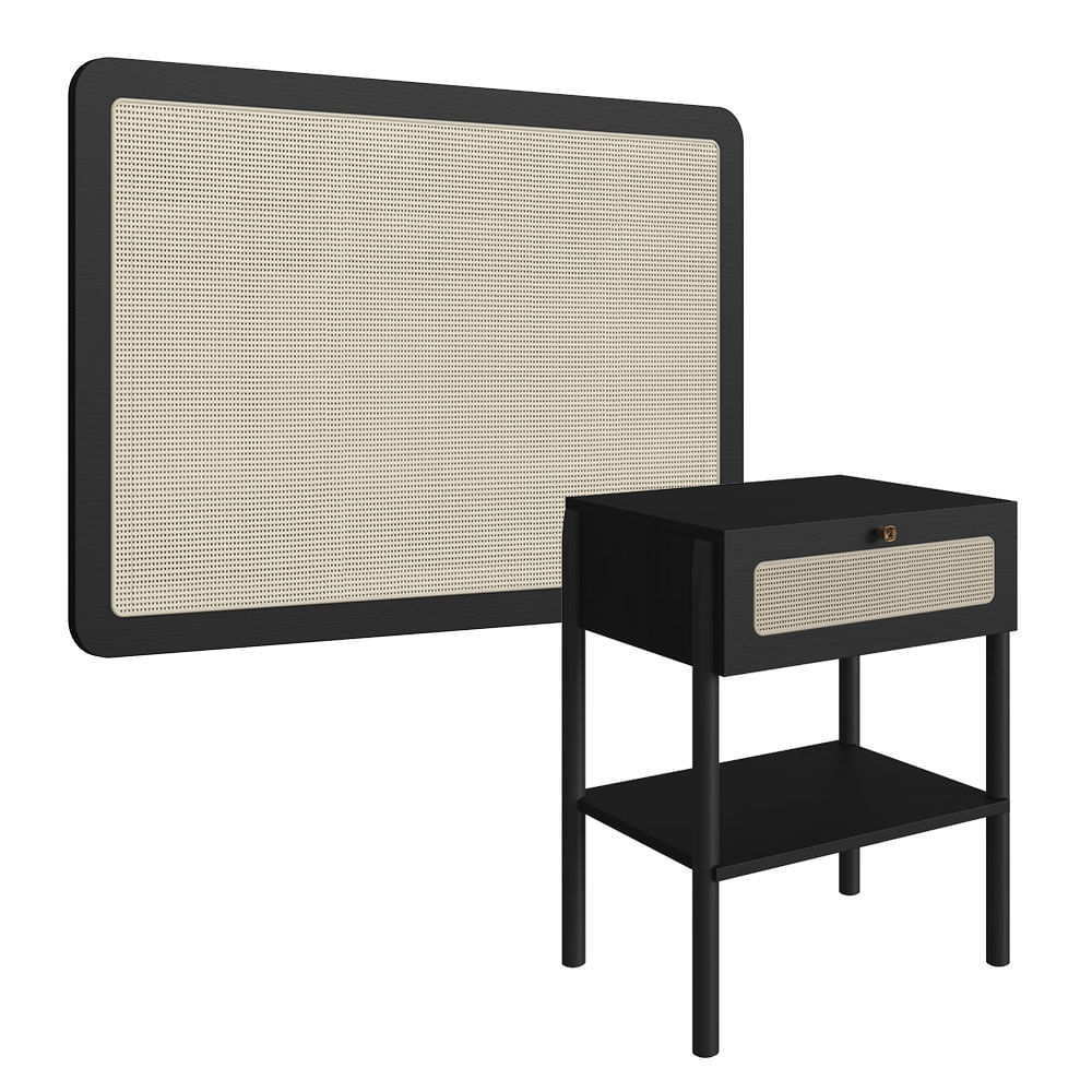 Cabeceira Solteiro e Mesa de Cabeceira 1 Gaveta Oslo Nero - Imagem 2