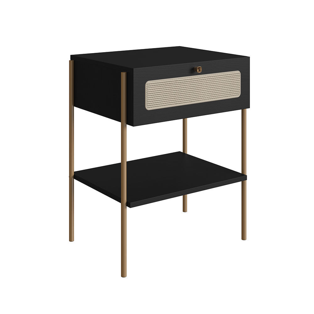 Cabeceira Solteiro e Mesa de Cabeceira 1 Gaveta Oslo Nero e Dourado - Imagem 5