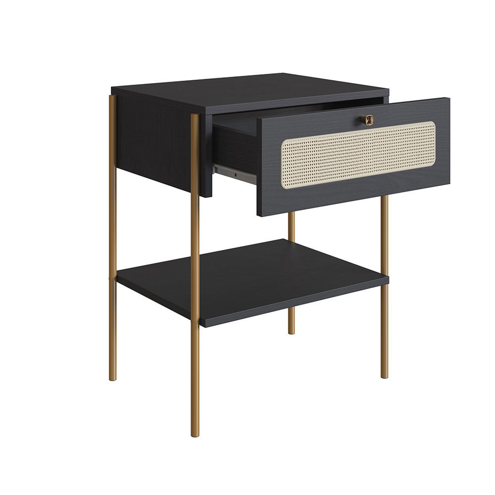 Cabeceira Solteiro e Mesa de Cabeceira 1 Gaveta Oslo Nero e Dourado - Imagem 6