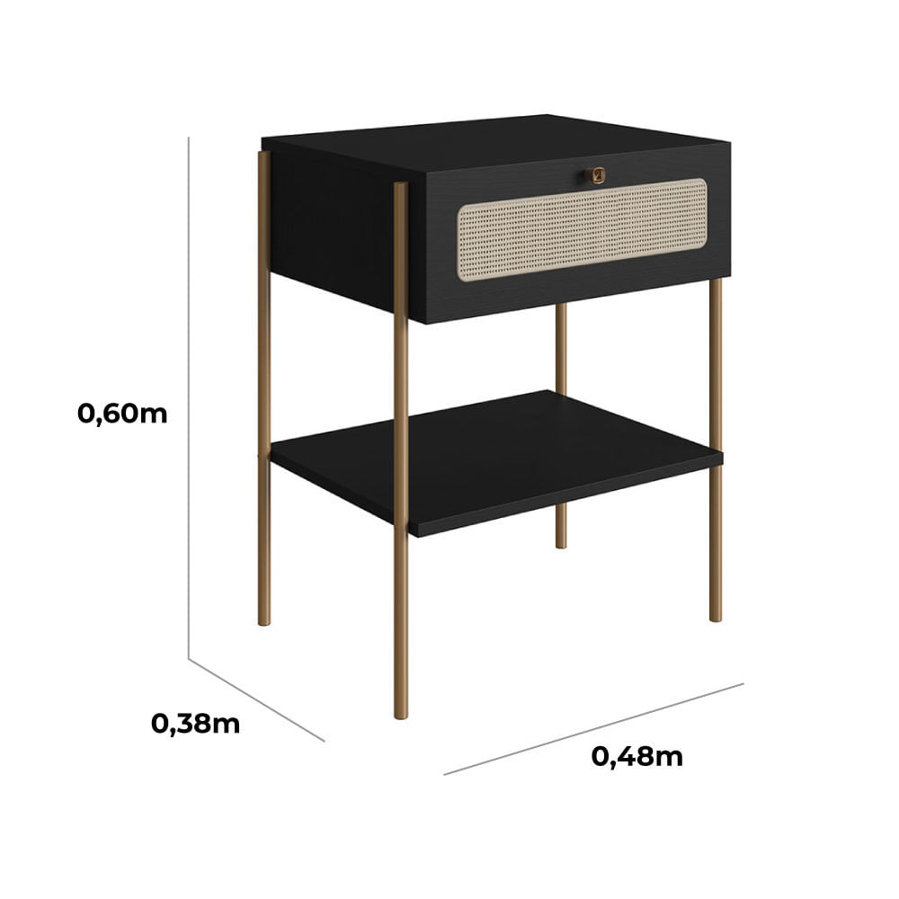 Cabeceira Solteiro e Mesa de Cabeceira 1 Gaveta Oslo Nero e Dourado - Imagem 9