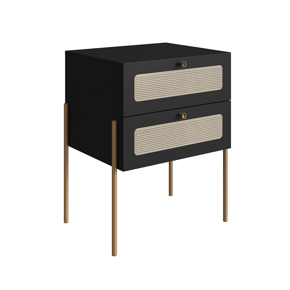 Cabeceira Solteiro e Mesa de Cabeceira 2 Gaveta Oslo Nero e Dourado - Imagem 5