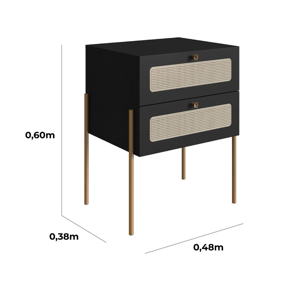 Cabeceira Solteiro e Mesa de Cabeceira 2 Gaveta Oslo Nero e Dourado - Imagem 9