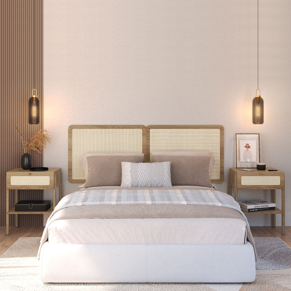 Cabeceira Casal e Mesas de Cabeceira 1 Gaveta Oslo Hanover