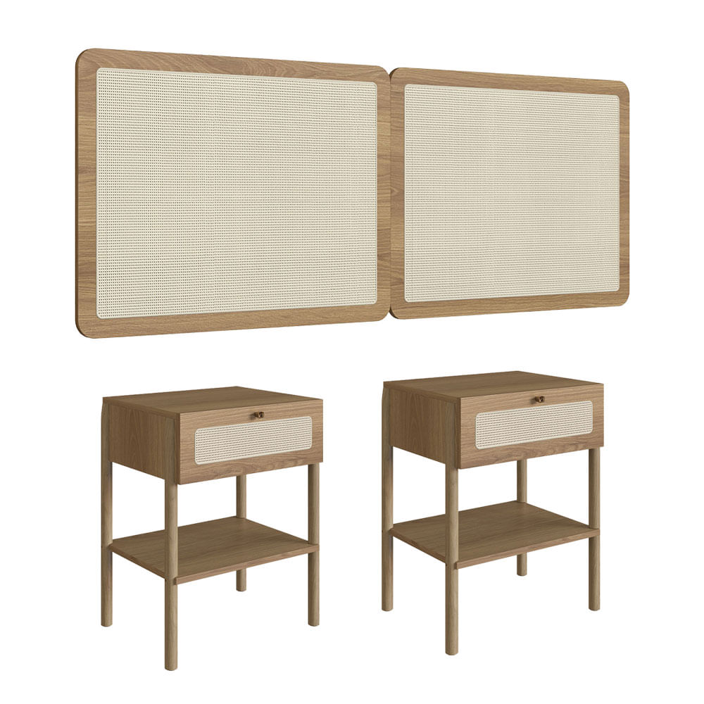 Cabeceira Casal e Mesas de Cabeceira 1 Gaveta Oslo Hanover - Imagem 2