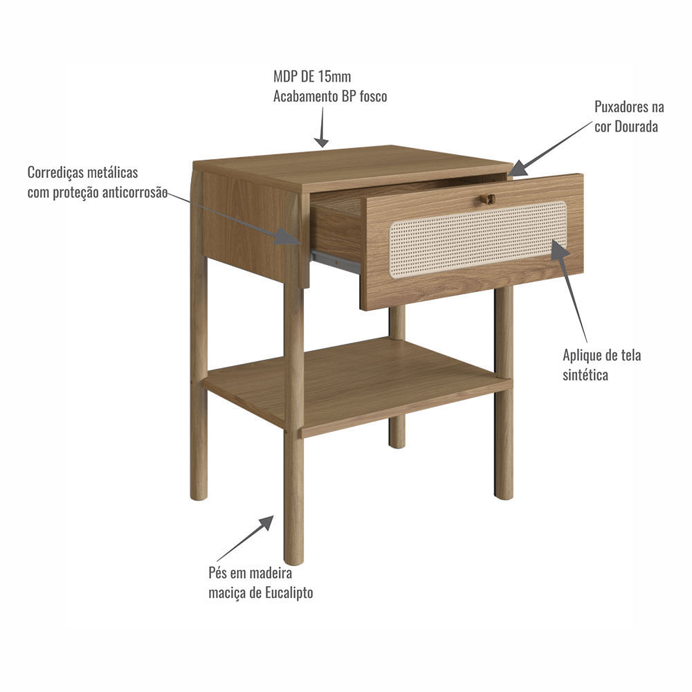Cabeceira Casal e Mesas de Cabeceira 1 Gaveta Oslo Hanover - Imagem 7