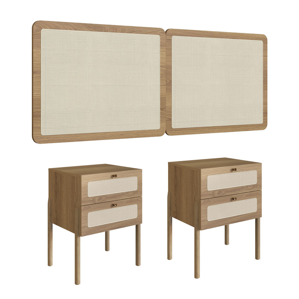 Cabeceira Casal e Mesas de Cabeceira 2 Gaveta Oslo Hanover - Imagem 2