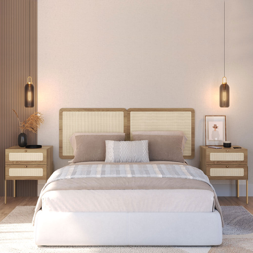 Cabeceira Casal e Mesas de Cabeceira 2 Gaveta Oslo Hanover e Dourada