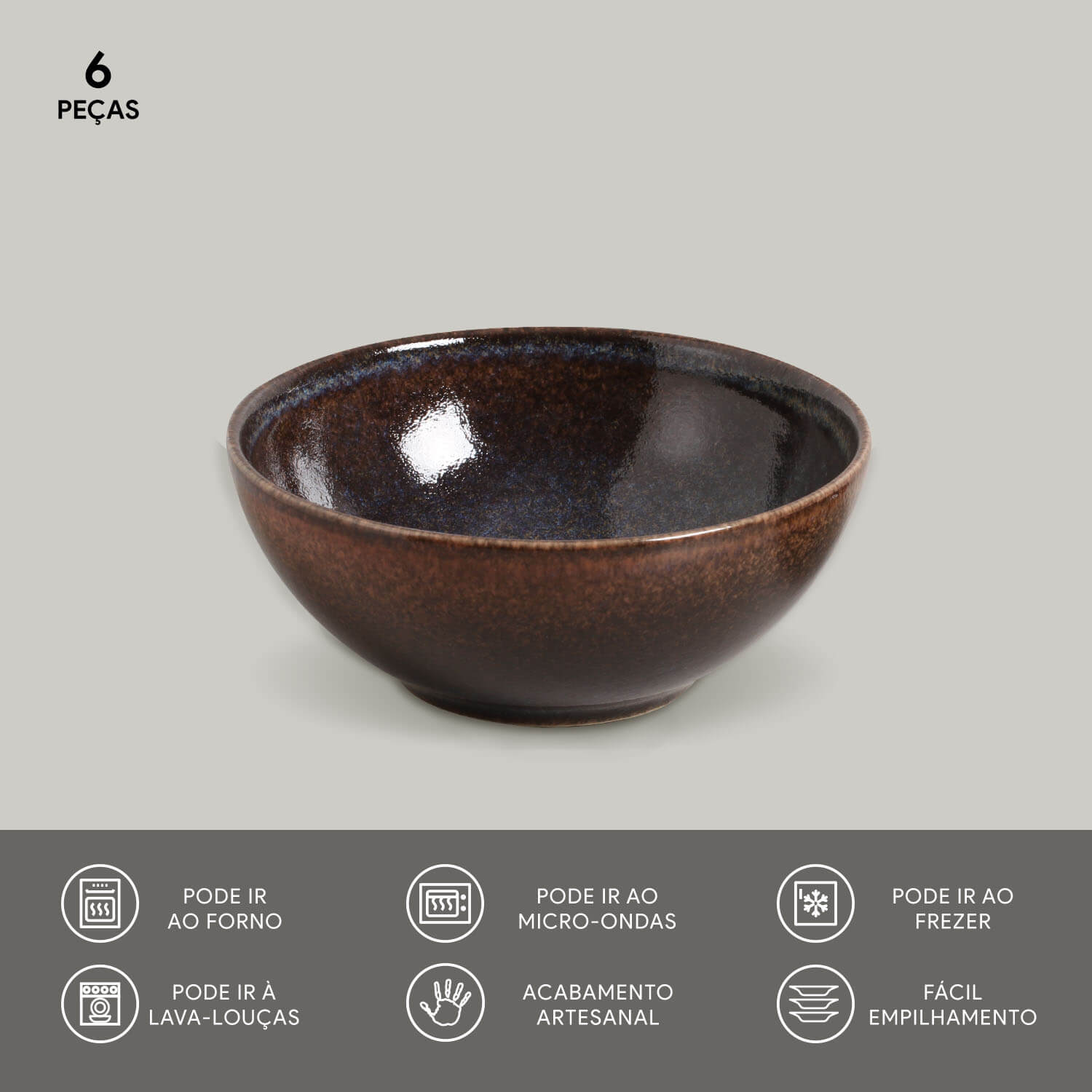 Conjunto com 6 Cumbuca Coup Stoneware Titanium Ø13,5x5,5cm 360ml - Imagem 3