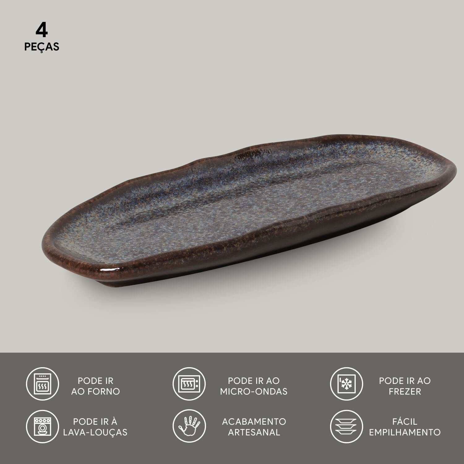 Conjunto com 4 Travessas Oval Rasa Mini Orgânico Titanium 16,5x8cm - Imagem 3