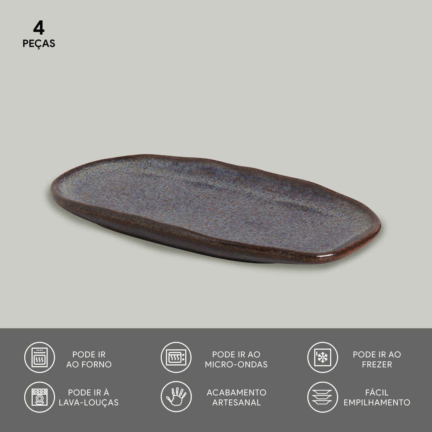 Conjunto com 4 Travessas Oval Rasa Pequena Orgânico Titanium 23x11cm - Imagem 3