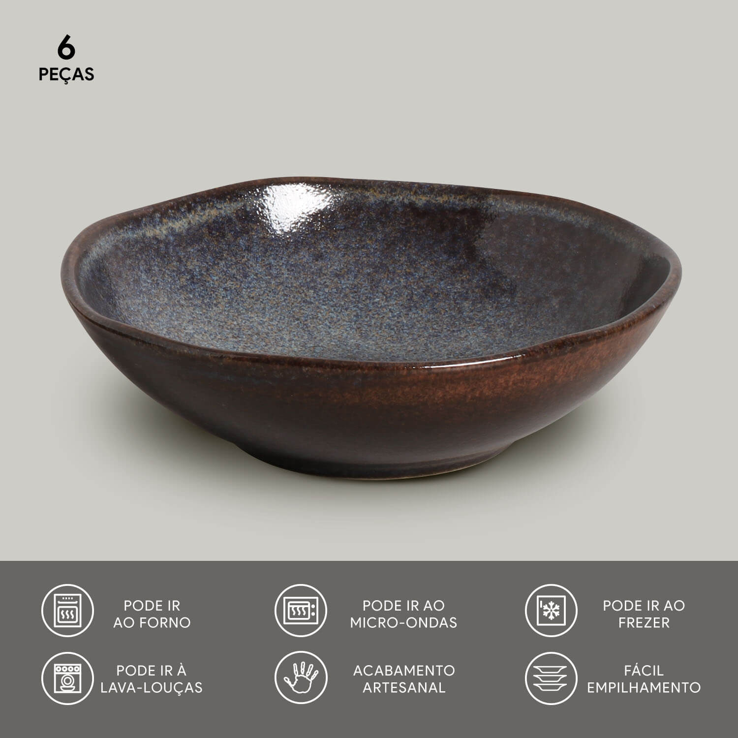 Conjunto com 6 Cumbucas Orgânico Titanium Ø17,5x5,5cm 520ml - Imagem 3