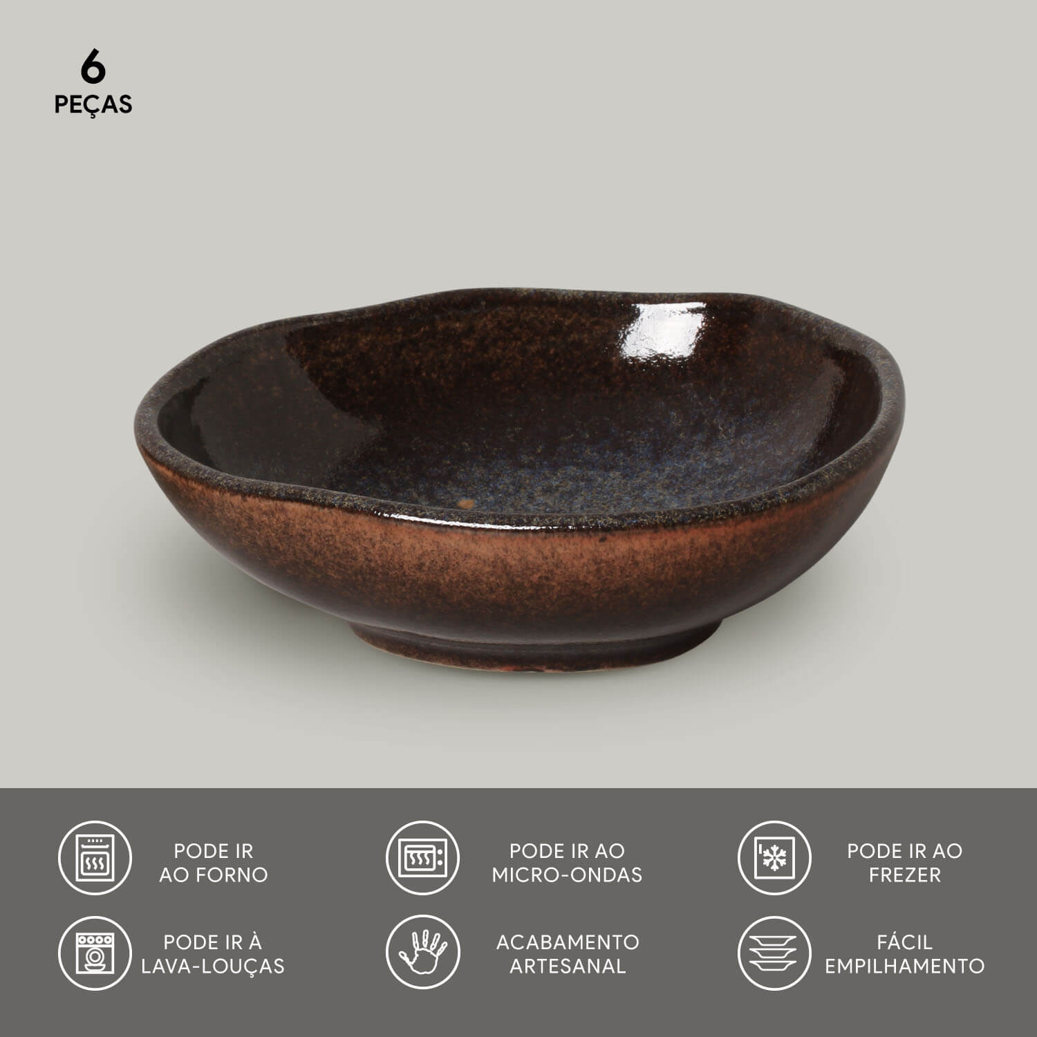 Conjunto com 6 Cumbucas Oval Orgânico Titanium 14,5x12x4,9cm 265ml - Imagem 2