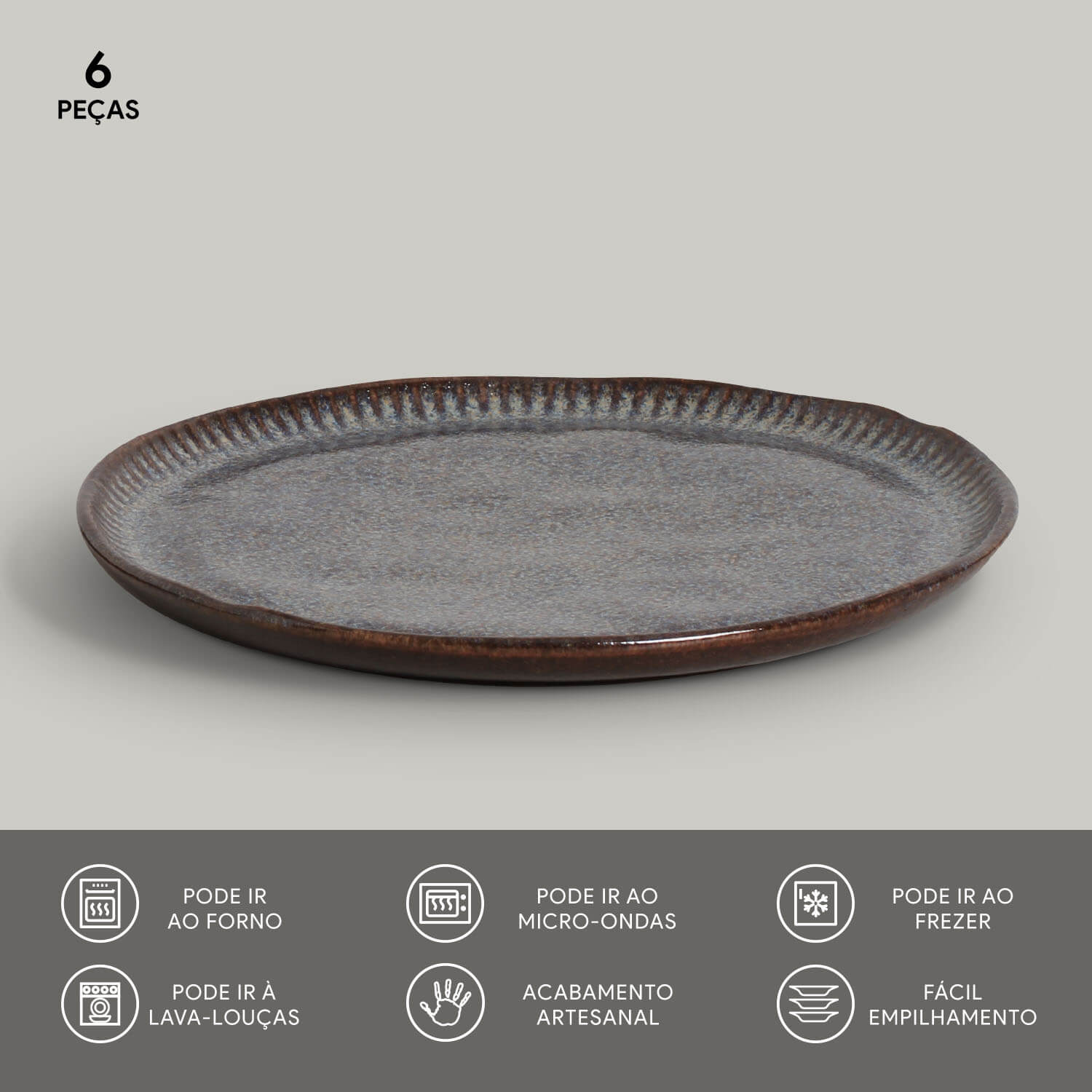 Conjunto com 6 Pratos de Sobremesa Linhas Titanium Ø21,5cm - Imagem 3