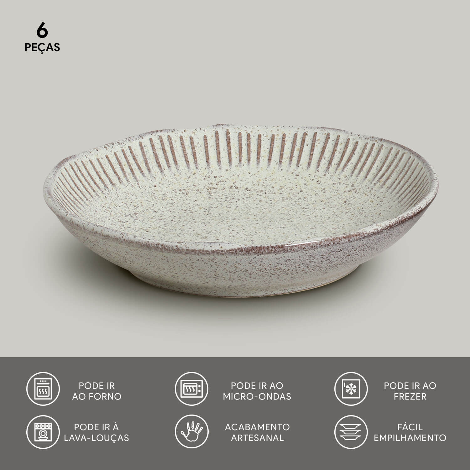 Conjunto com 6 Pratos Fundo Linhas Pistache Ø22,5cm 830ml - Imagem 3