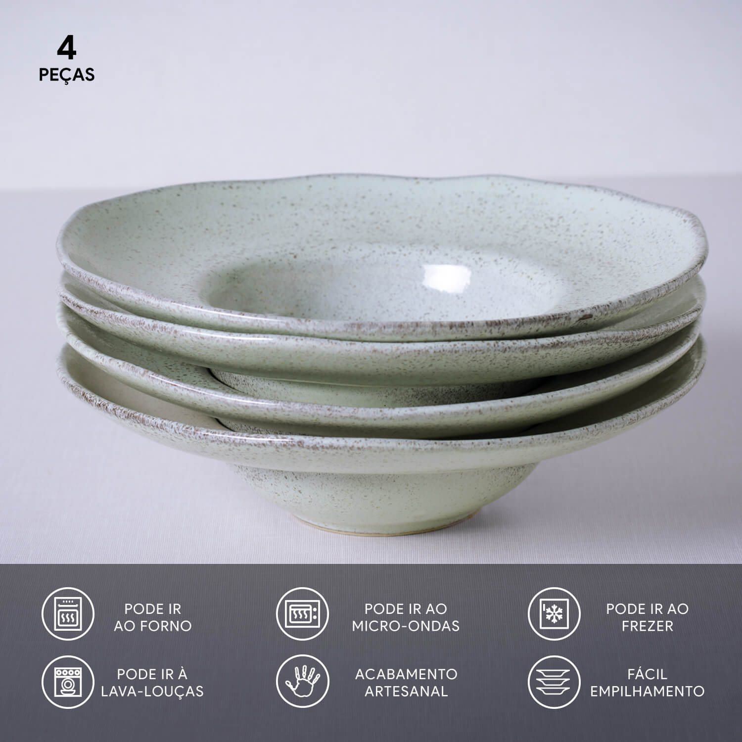 Conjunto com 4 Pratos de Massa Orgânico Pistache Ø28x6,5cm 450ml - Imagem 3