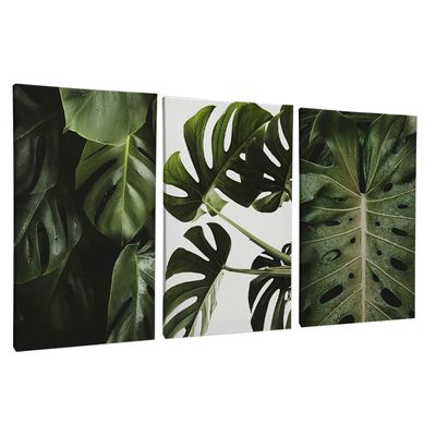 Quadro-Decorativo-3-Telas-Folhas-II-60x90-Moldura-Preta-com-vidro