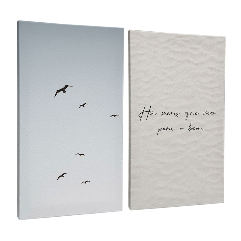 Quadro Decorativo 2 Telas Marítimo Pássaros 40X60 Moldura Preto sem vidro - Imagem 2