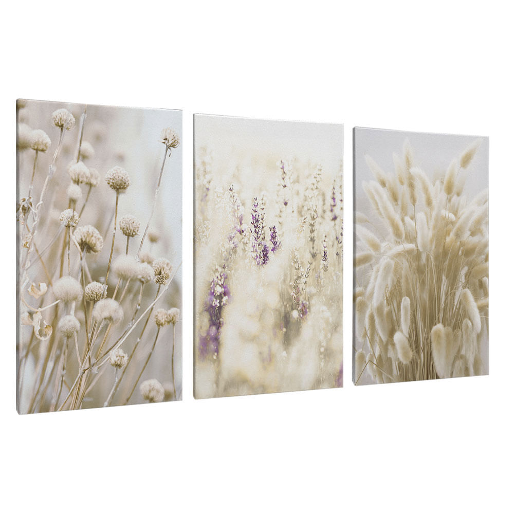 Quadro Decorativo 3 Telas Floral Provence 40X60 Moldura Branca sem vidro - Imagem 2