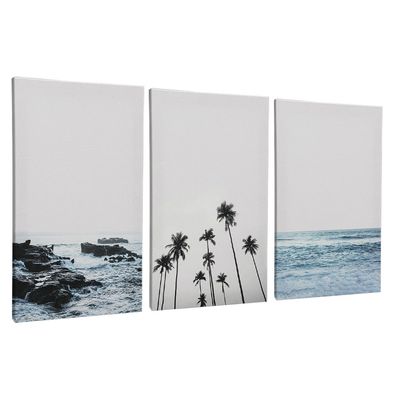 Quadro-Decorativo-3-Telas-Tropical-II-60x90-Moldura-Natural-com-vidro