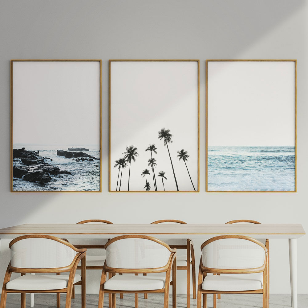 Quadro Decorativo 3 Telas Tropical II 40x60 Moldura Natural sem vidro