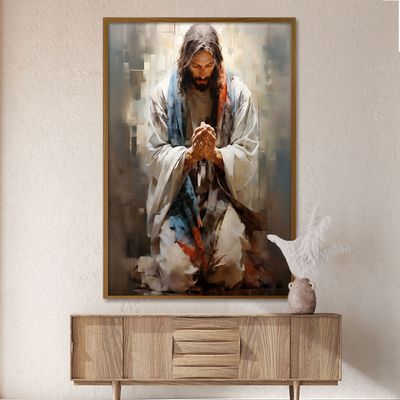 Quadro-Decorativo-Jesus-em-Oracao-Moldura-Natural-com-vidro-60x90