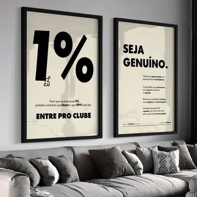 Quadro-Decorativo-2-telas-Seja-genuino-60x90-Moldura-Preta-com-vidro