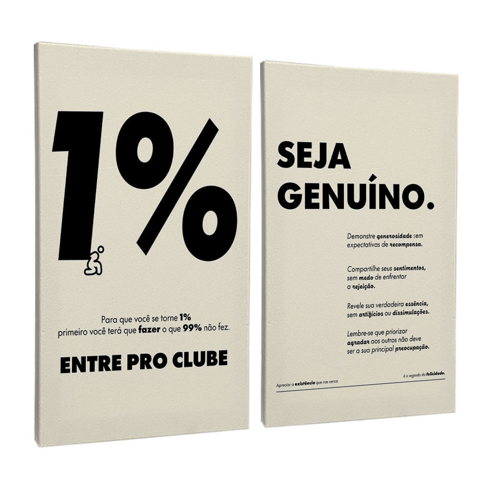 Quadro Decorativo 2 telas Seja genuíno 60x90 Moldura Preta com vidro - Imagem 2