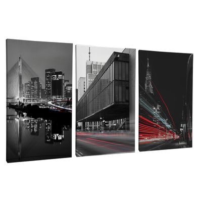 Quadro-Decorativo-3-Telas-Sao-Paulo-Luzes-PB-60x90-Moldura-Preta-com-vidro