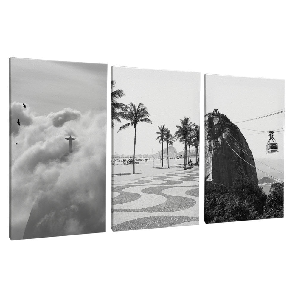 Quadro Decorativo 3 Telas Rio de Janeiro PB 60x90 Moldura Natural com vidro - Imagem 2