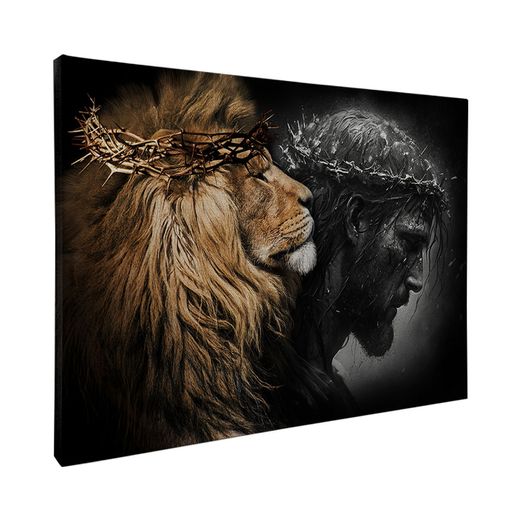 Quadro-Decorativo-Jesus-e-Leao-III-Coroa-de-Espinhos-Moldura-Preta-com-vidro-90x60
