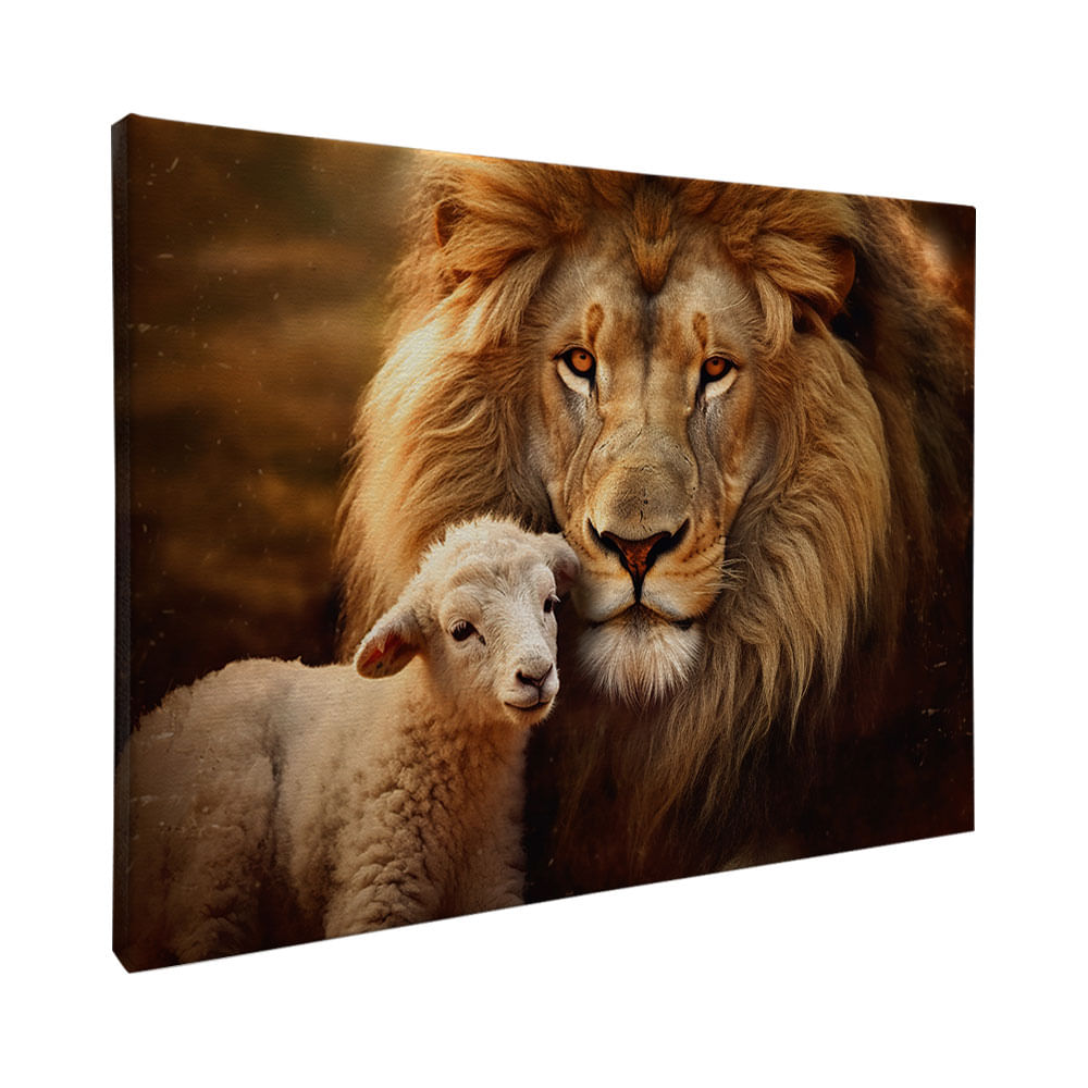 Quadro Decorativo O Leão e o Cordeiro I Pôr do Sol Moldura Preta com vidro 90x60 - Imagem 2