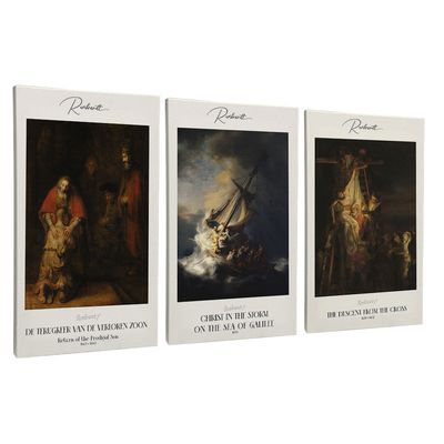 Quadro-Decorativo-3-Telas-Artista-Rembrandt-Composicao-Vida-de-Cristo-60x90-Moldura-Natural-com-vidro